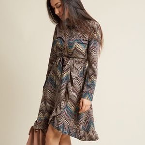 Long Sleeve Wrap Shirt Dress in Chevron NWOT